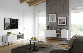 Meuble TV design NINA  Chêne clair et blanc
